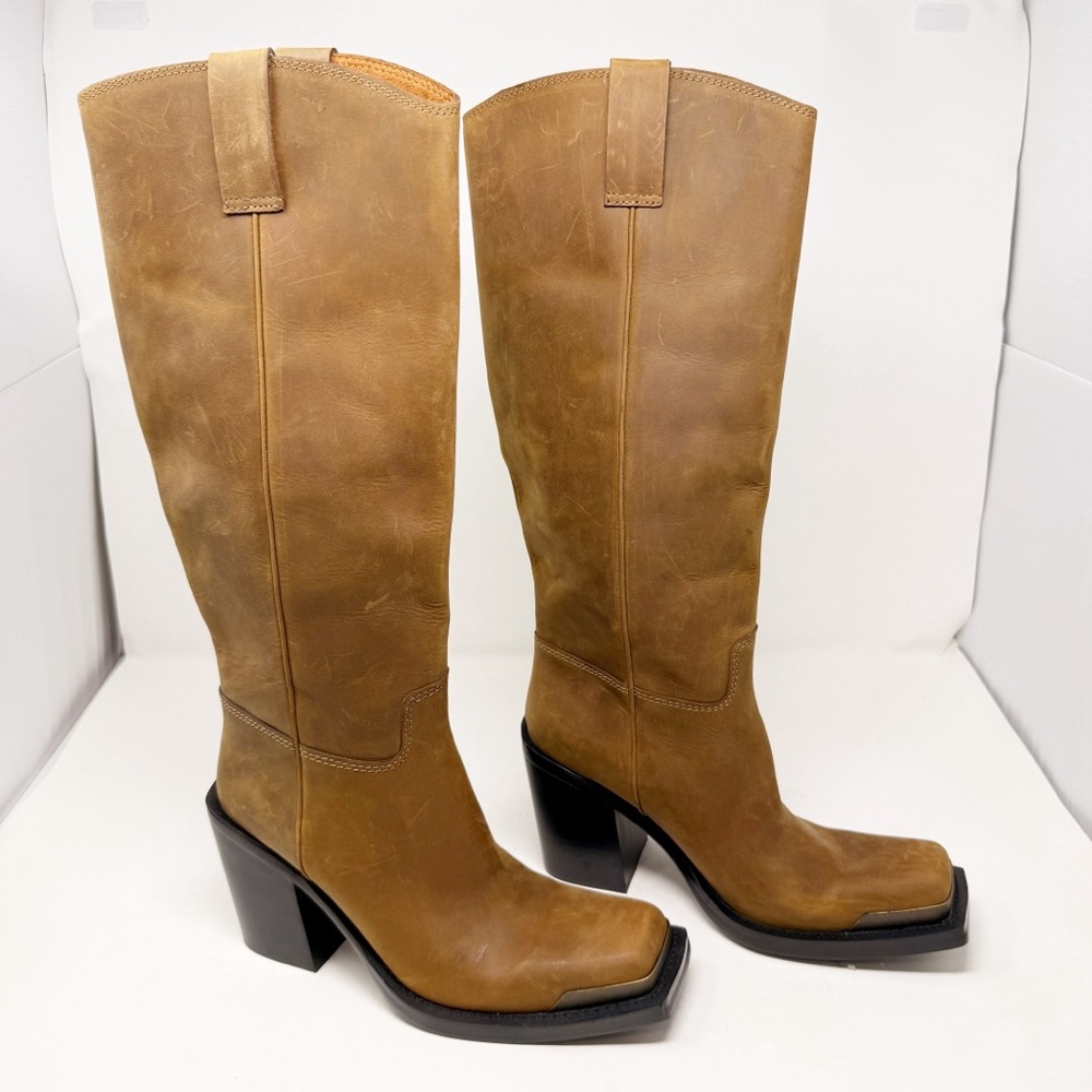 Jeffery Campbell East Austin Cowboy Leather Tall Heeled Square Toe Boots 10 - Picture 3 of 12
